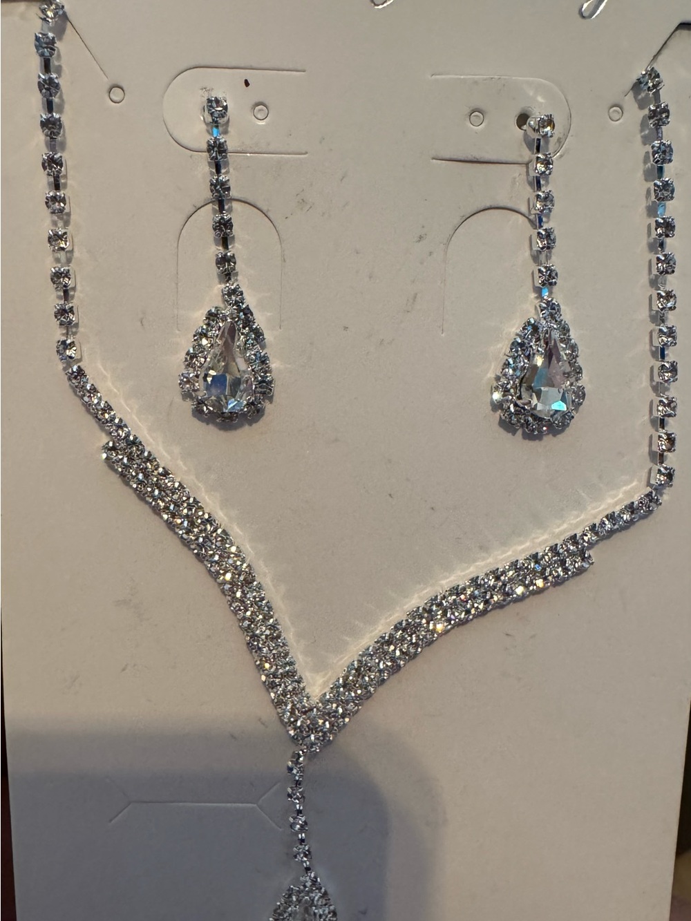 Silver Crystal Teardrop Necklace & Earrings Set